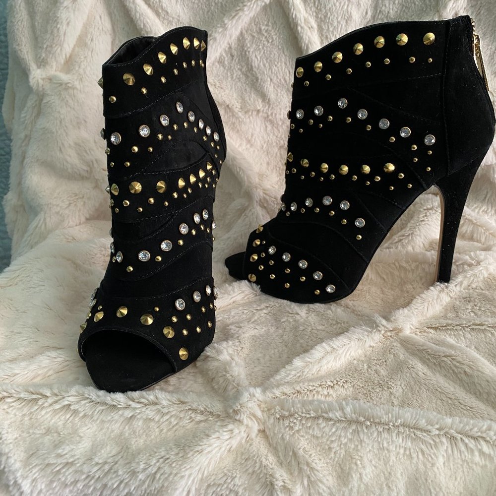 BEBE Jeweled Black Booties
